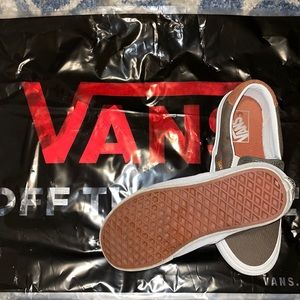 Vans. Olive green and tan suede accent